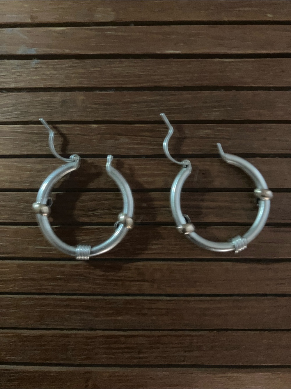 Peruvian Connection Silver-Tone Hoop Earrings with Gold Accent Beads